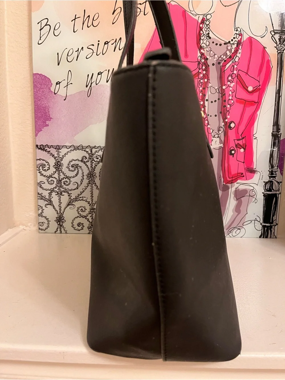 kate spade Black Saffiano Tote with Gold Logo Accents